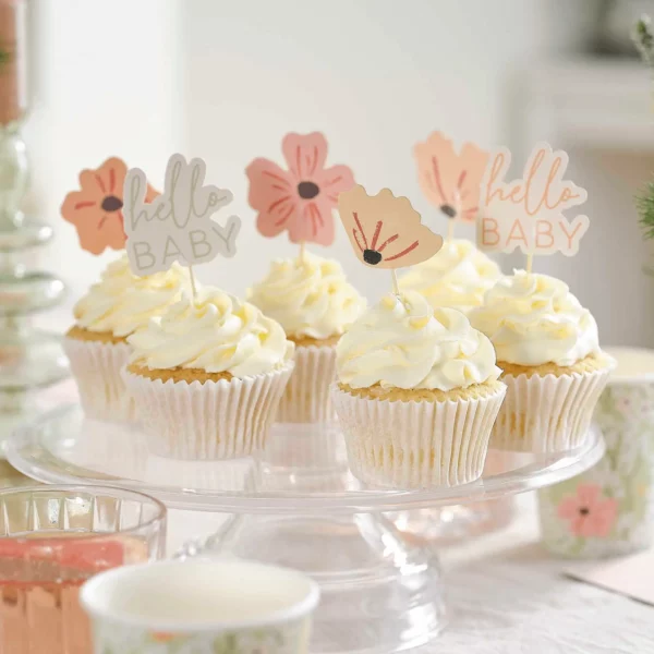 Floral baby cupcake prikkers