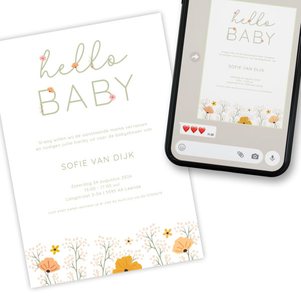 Floral baby digitale uitnodiging mockup