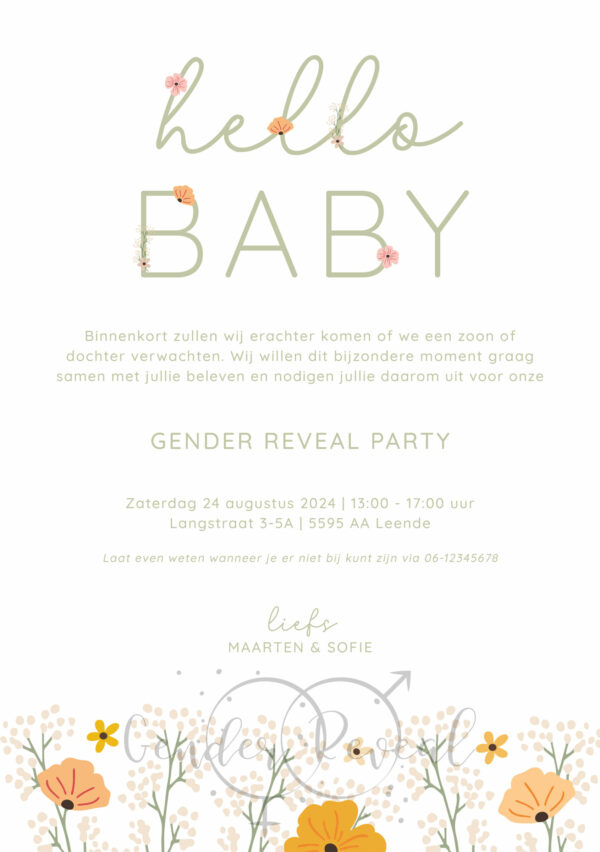 Floral baby uitnodiging gender reveal watermerk